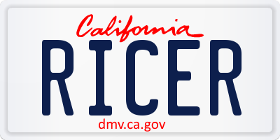 CA license plate RICER