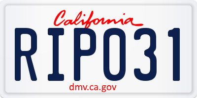 CA license plate RIP031