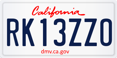 CA license plate RK13ZZO