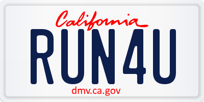 CA license plate RUN4U