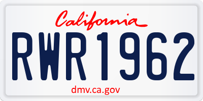 CA license plate RWR1962