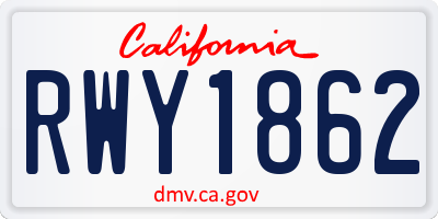 CA license plate RWY1862