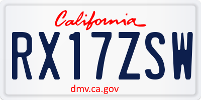 CA license plate RX17ZSW