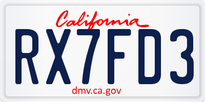 CA license plate RX7FD3