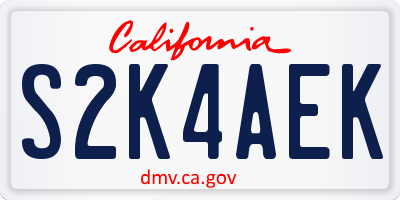 CA license plate S2K4AEK