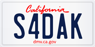 CA license plate S4DAK