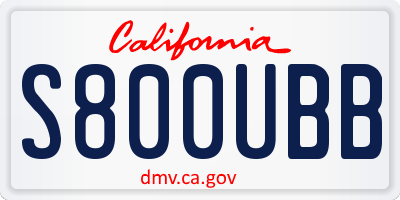 CA license plate S800UBB