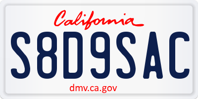 CA license plate S8D9SAC