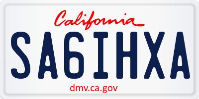 CA license plate SA6IHXA