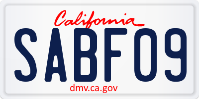 CA license plate SABF09