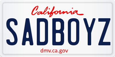 CA license plate SADBOYZ