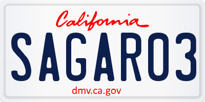 CA license plate SAGAR03