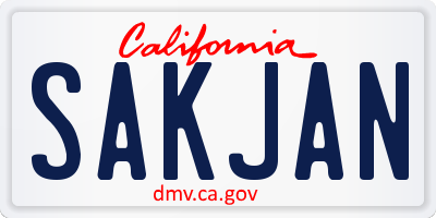 CA license plate SAKJAN