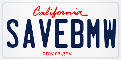 CA license plate SAVEBMW