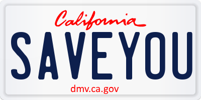 CA license plate SAVEYOU