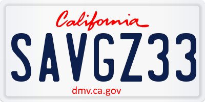 CA license plate SAVGZ33