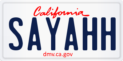 CA license plate SAYAHH