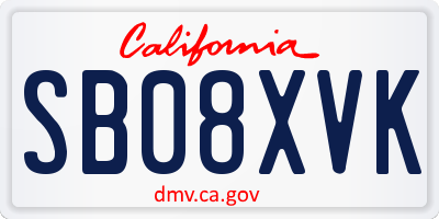 CA license plate SB08XVK