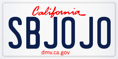 CA license plate SBJOJO