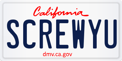 CA license plate SCREWYU