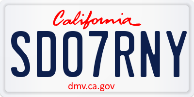 CA license plate SD07RNY