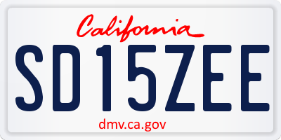 CA license plate SD15ZEE