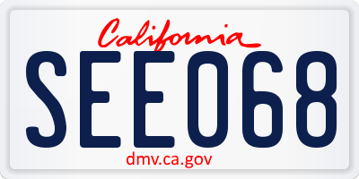 CA license plate SEE068