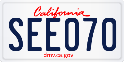 CA license plate SEE070