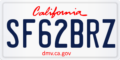 CA license plate SF62BRZ