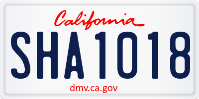 CA license plate SHA1018