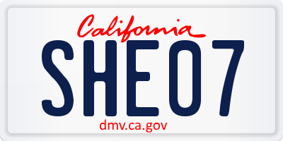 CA license plate SHE07