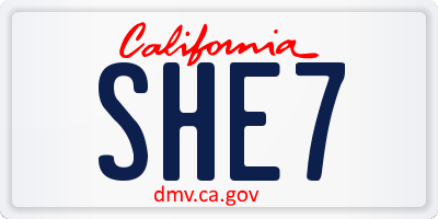 CA license plate SHE7