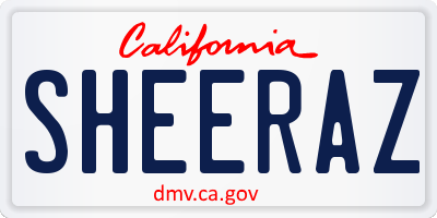 CA license plate SHEERAZ