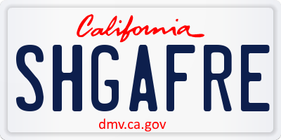 CA license plate SHGAFRE