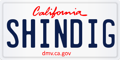 CA license plate SHINDIG