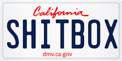 CA license plate SHITBOX