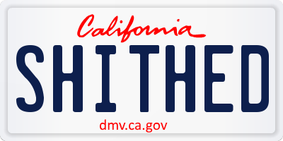 CA license plate SHITHED