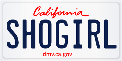 CA license plate SHOGIRL