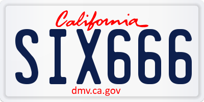 CA license plate SIX666