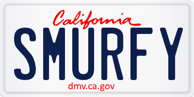 CA license plate SMURFY