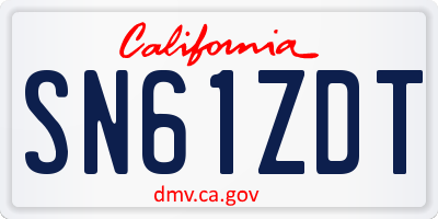 CA license plate SN61ZDT