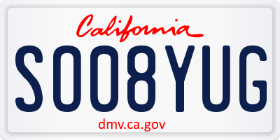 CA license plate SO08YUG