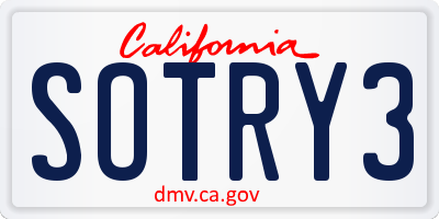 CA license plate SOTRY3