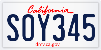 CA license plate SOY345