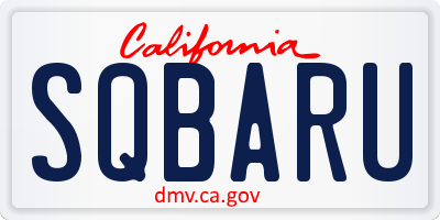 CA license plate SQBARU