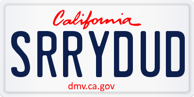 CA license plate SRRYDUD