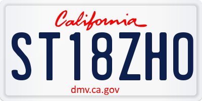 CA license plate ST18ZHO