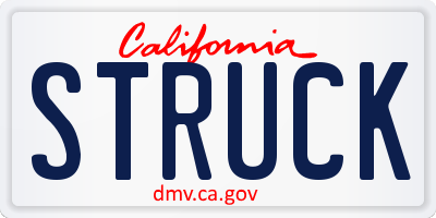 CA license plate STRUCK