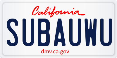 CA license plate SUBAUWU