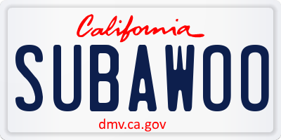 CA license plate SUBAWOO